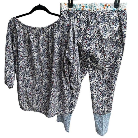 J Crew Liberty Women's Multicolor Floral 3/4 Sleeve Top And Pants Set M/4 NWOT - Picture 2 of 16